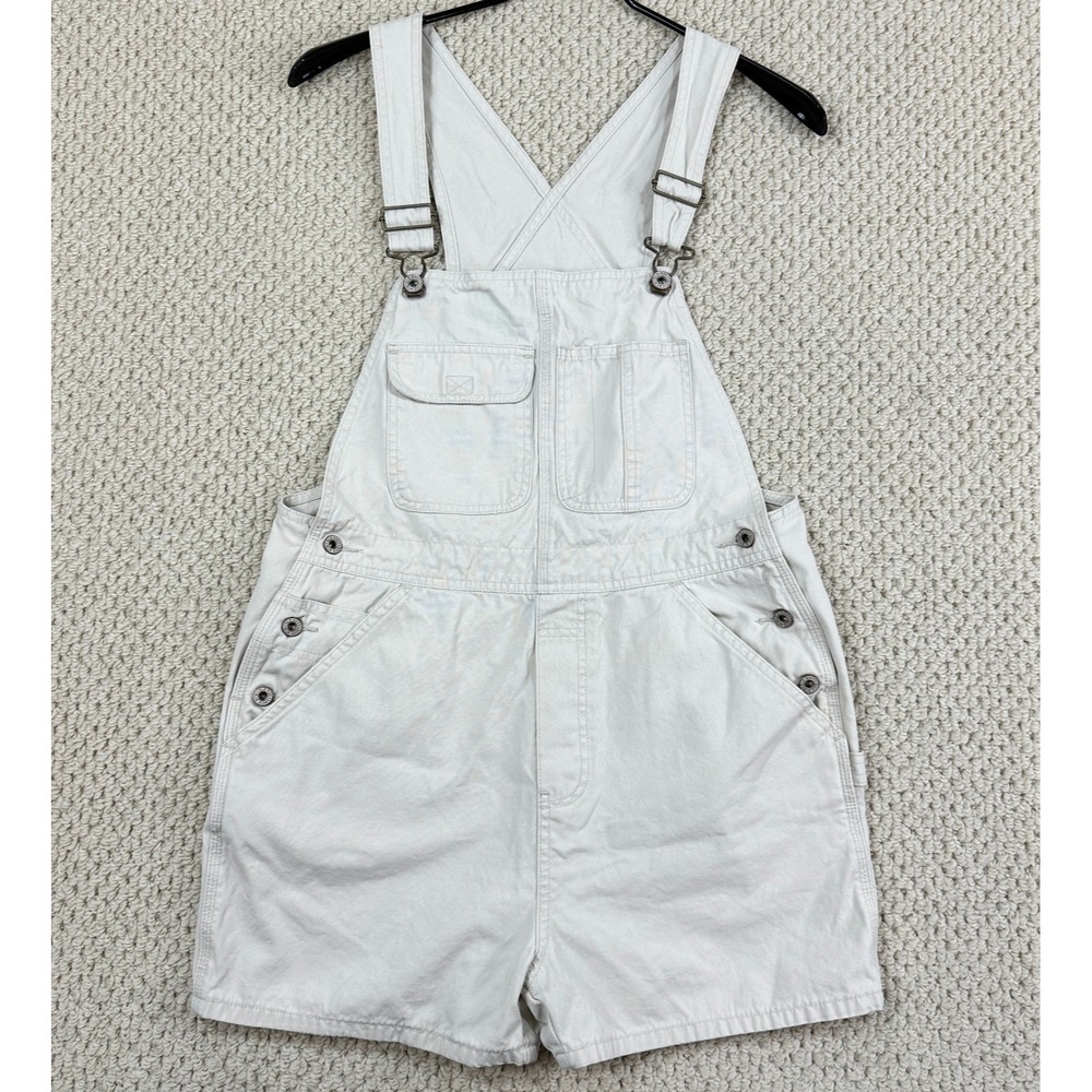 Vtg Old Navy Shortalls Womens M Beige Bib Overall Shorts Utility Carpenter Y2K